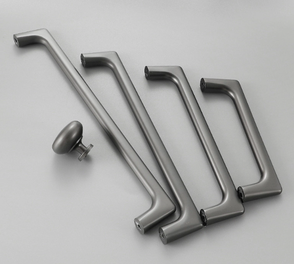 Handtag, Metallic, Grafitgr&aring; "Langham" knopp, 96...192mm