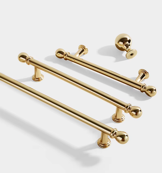 Handtag, Metall, Guld/M&auml;ssing, Blank &ldquo;Bellavista&rdquo; &ndash; Knopp & Handtag, 96, 128 & 192 mm