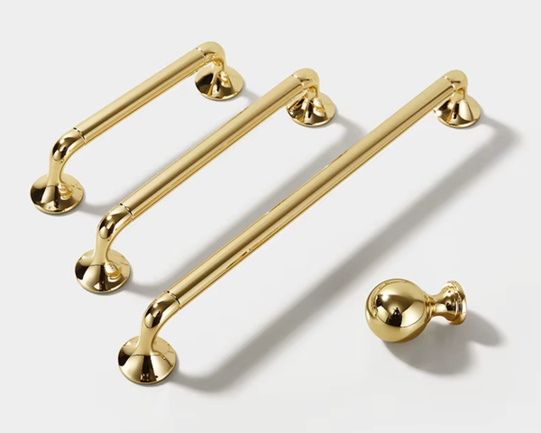 Handtag, Metall, Guld/M&auml;ssing, Blank &ldquo;Florencia&rdquo; &ndash; Knopp & Handtag, 96, 128 & 192 mm